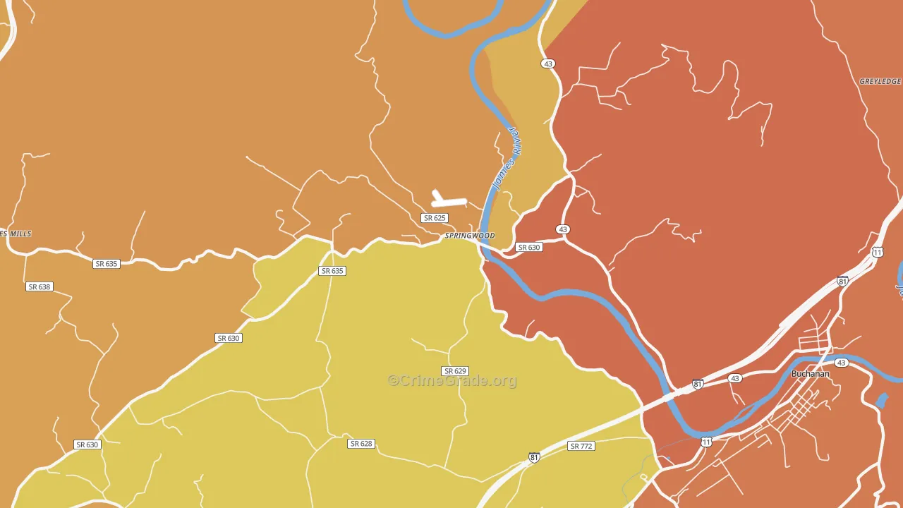 Springwood, VA Map of Burglary Rates