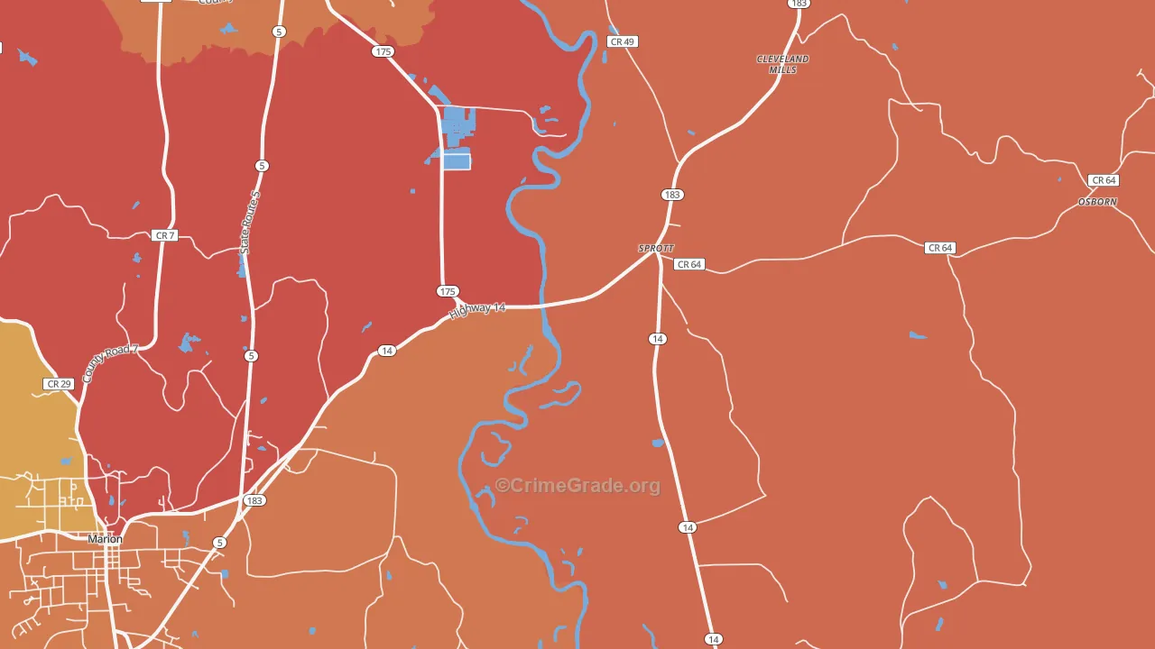 Sprott, AL Map of Burglary Rates