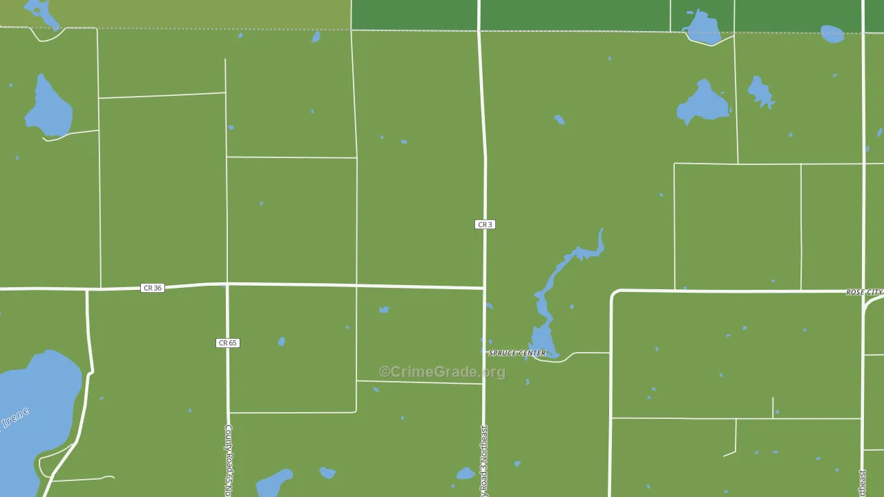 Spruce Center, MN Map of Burglary Rates
