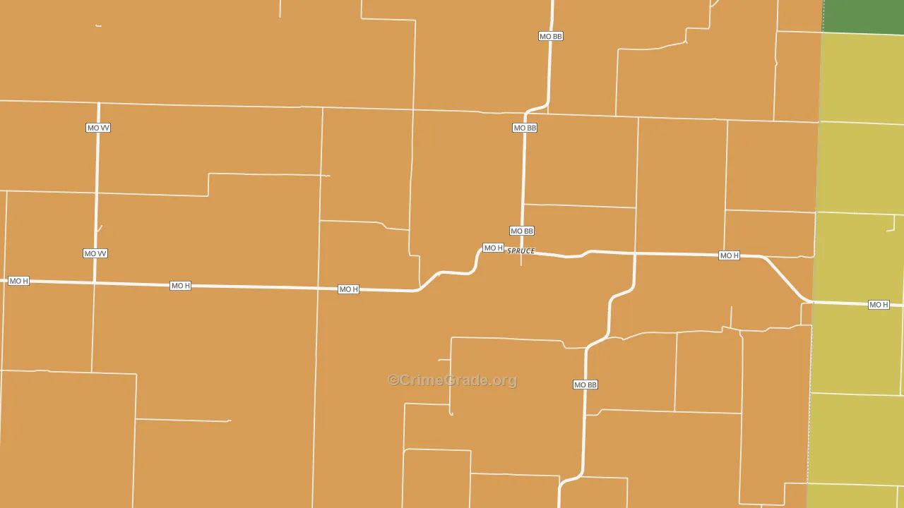 Spruce, MO Map of Burglary Rates
