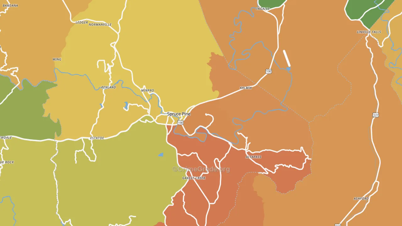 Spruce Pine, NC Map of Burglary Rates