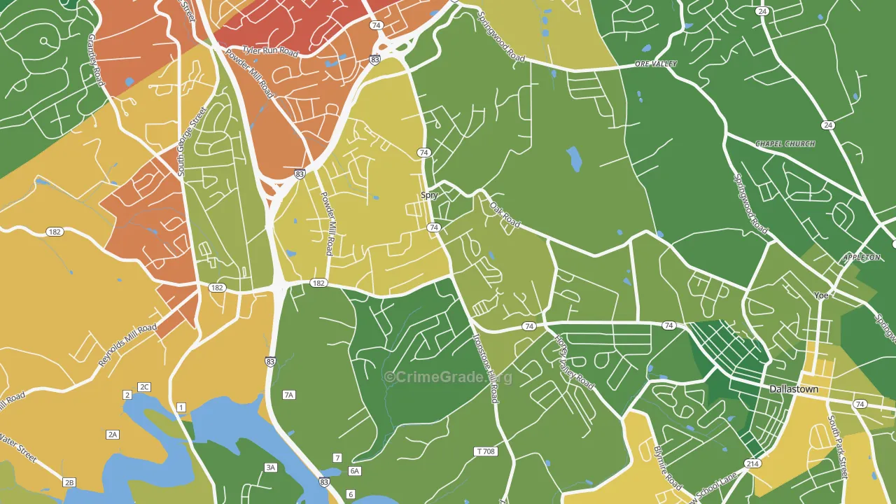 Spry, PA Map of Burglary Rates