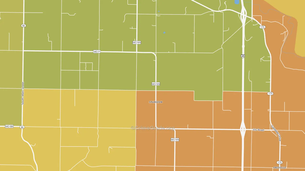 Spurgeon, MO Map of Burglary Rates