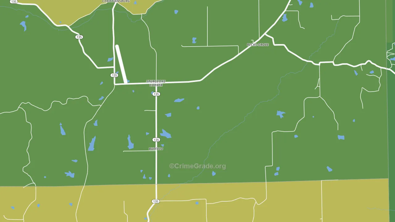 Spurgeons Corner, IN Map of Burglary Rates