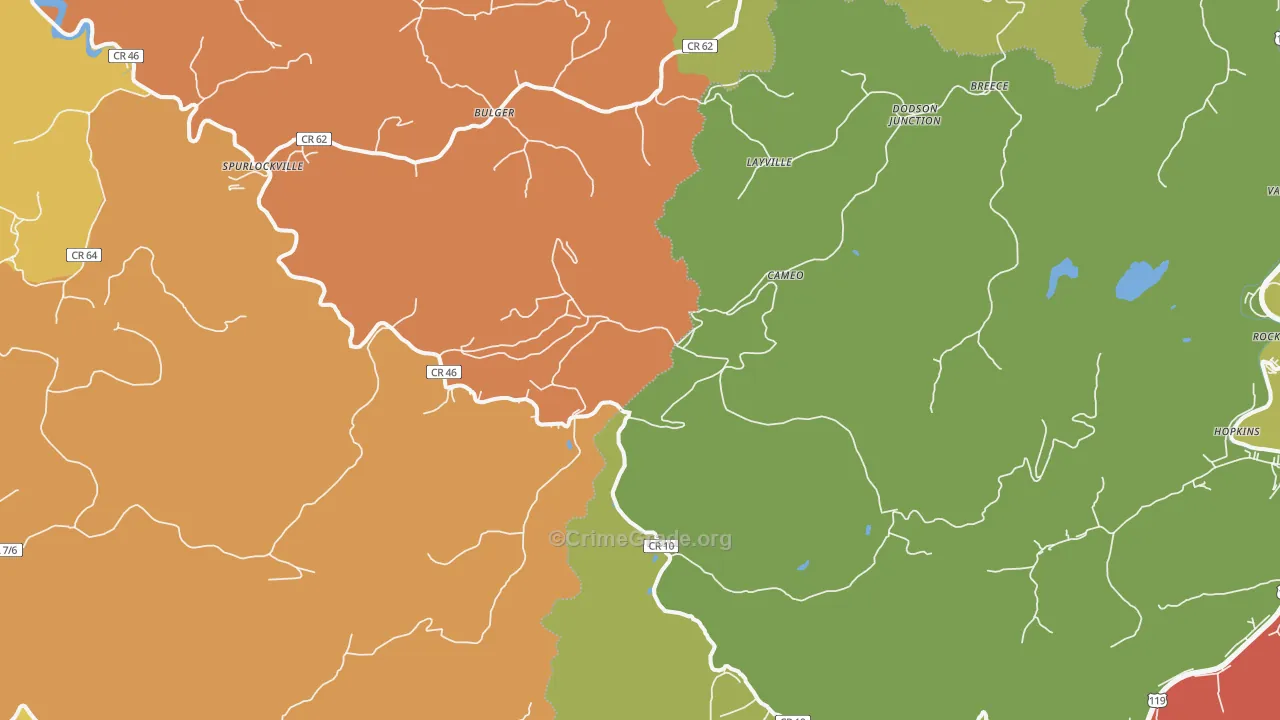 Spurlockville, WV Map of Burglary Rates