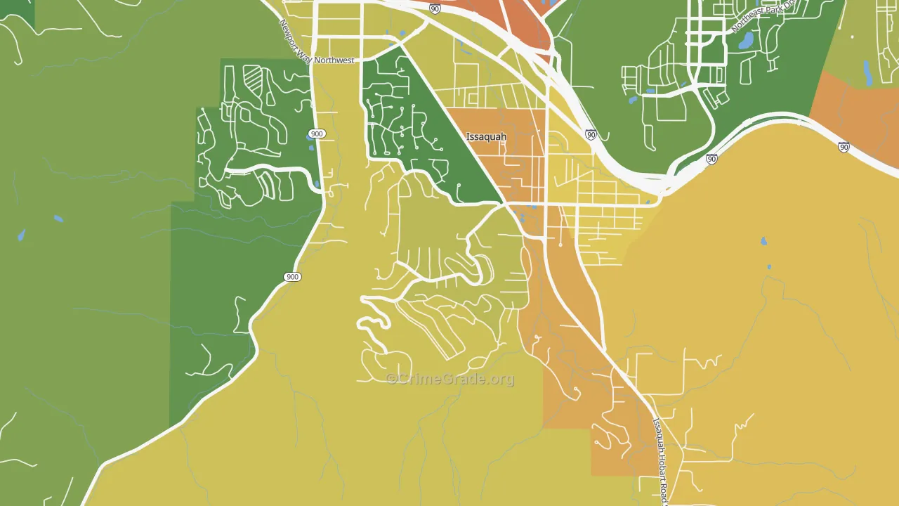 Squak Mountain, Issaquah, WA Map of Burglary Rates