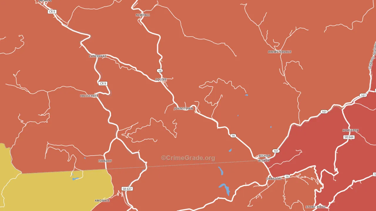 Squire, WV Map of Burglary Rates