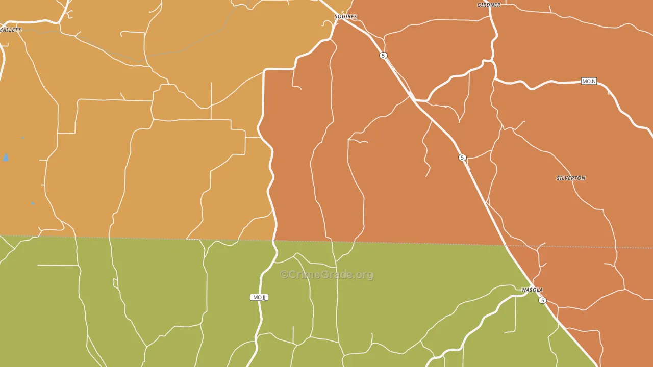 Squires, MO Map of Burglary Rates