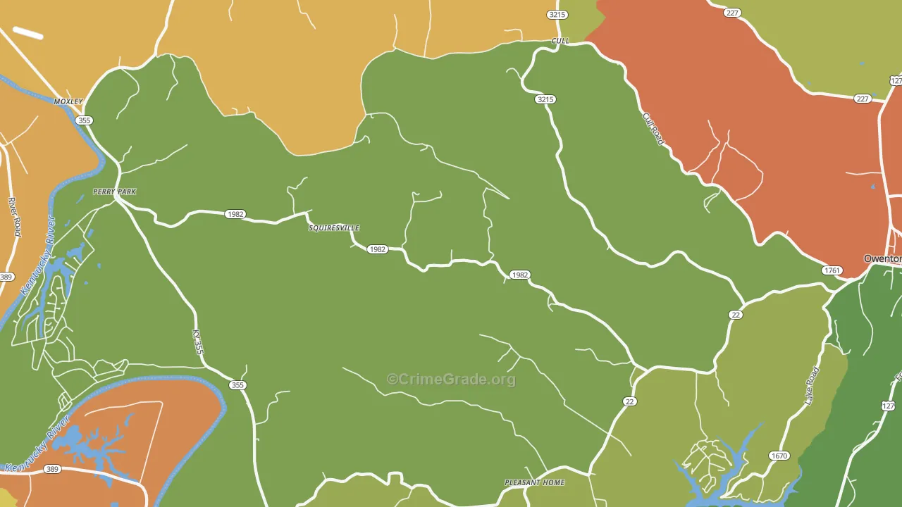Squiresville, KY Map of Burglary Rates