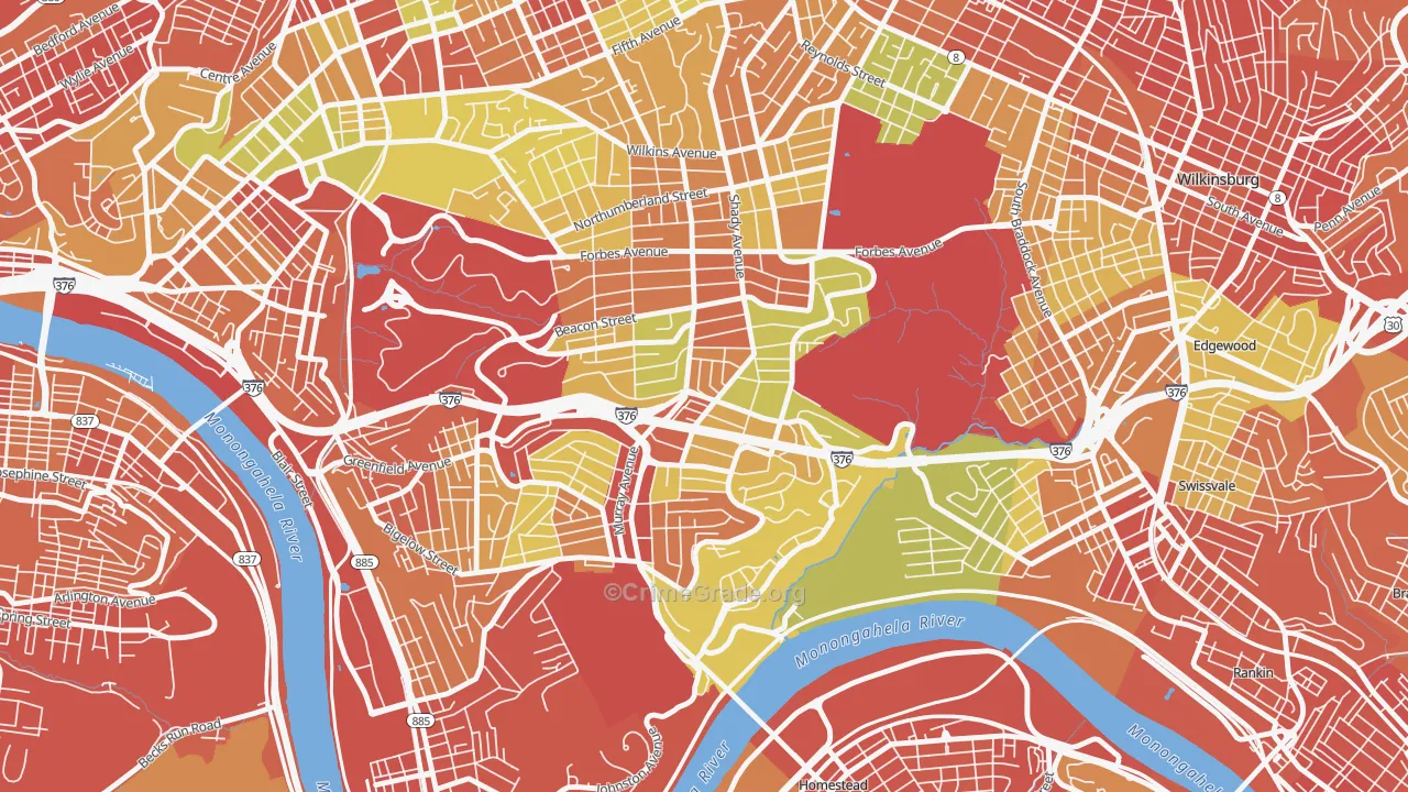 Squirrel Hill South, Pittsburgh, PA Map of Burglary Rates