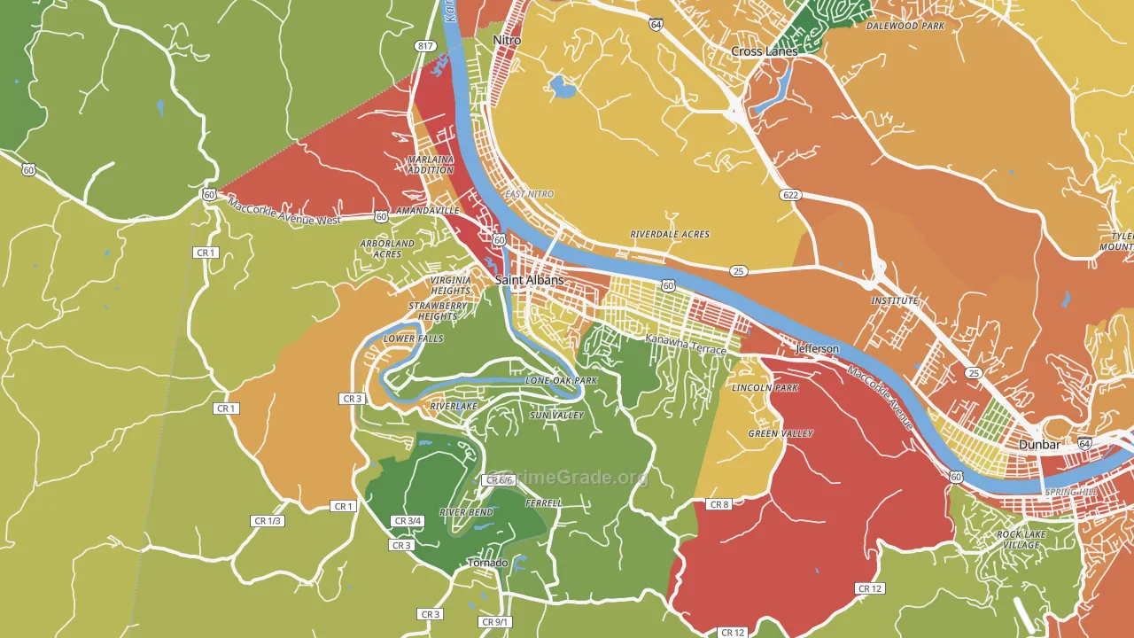 St. Albans, WV Map of Burglary Rates