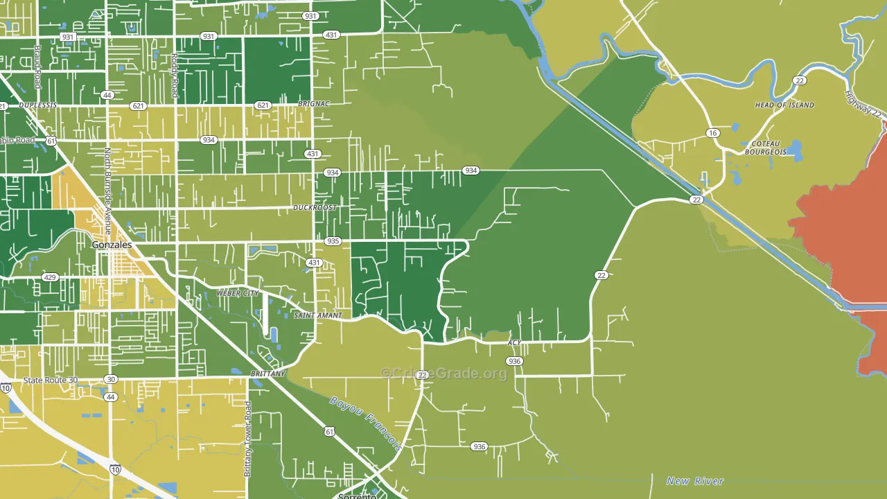 St. Amant, LA Map of Burglary Rates