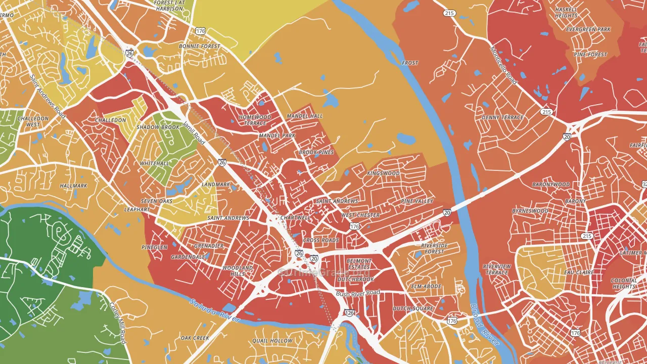 St. Andrews, SC Map of Burglary Rates