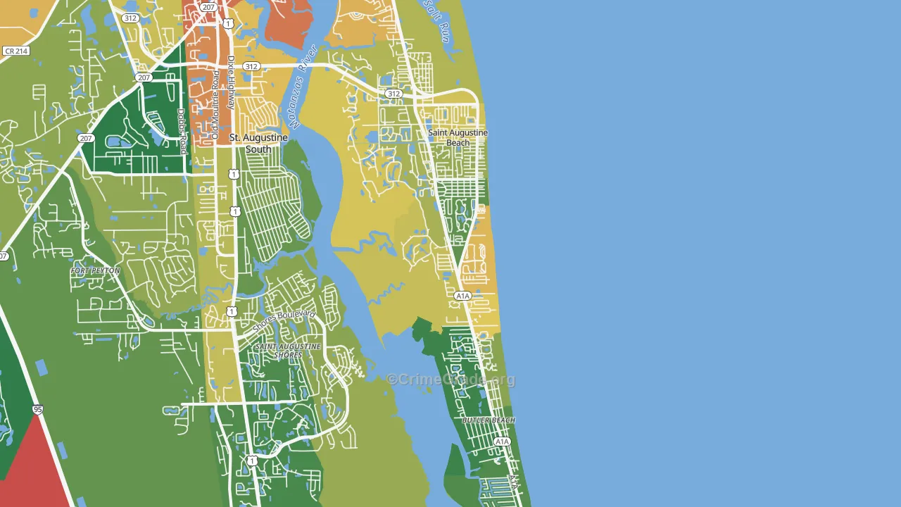 St. Augustine Beach, FL Map of Burglary Rates
