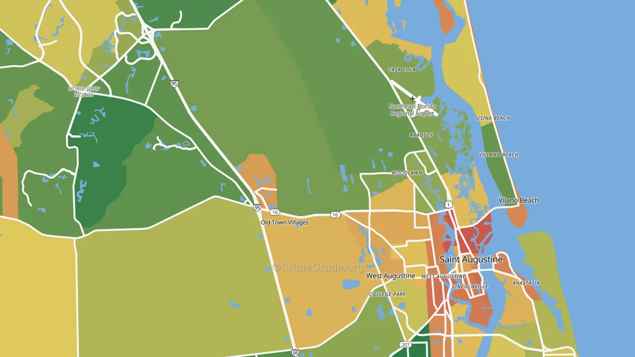 St. Augustine, FL Map of Burglary Rates