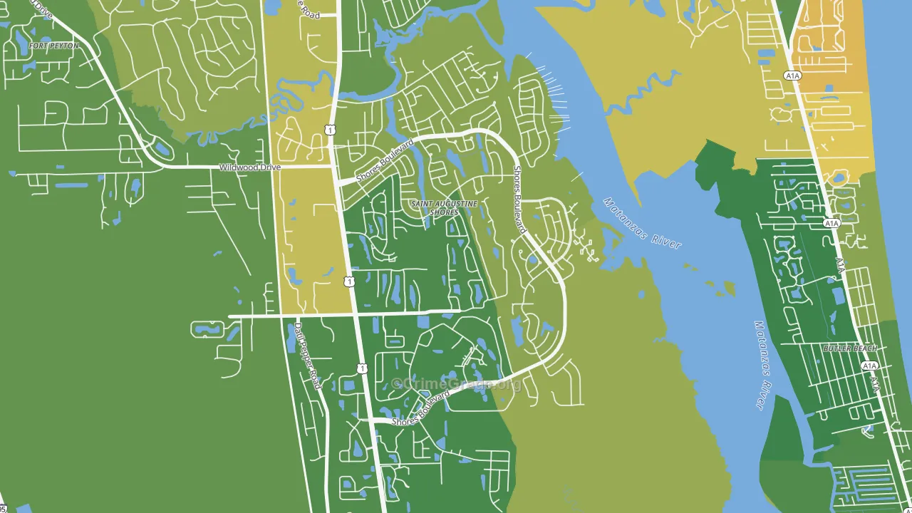 St. Augustine Shores, FL Map of Burglary Rates
