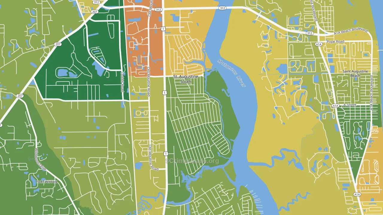 St. Augustine South, FL Map of Burglary Rates
