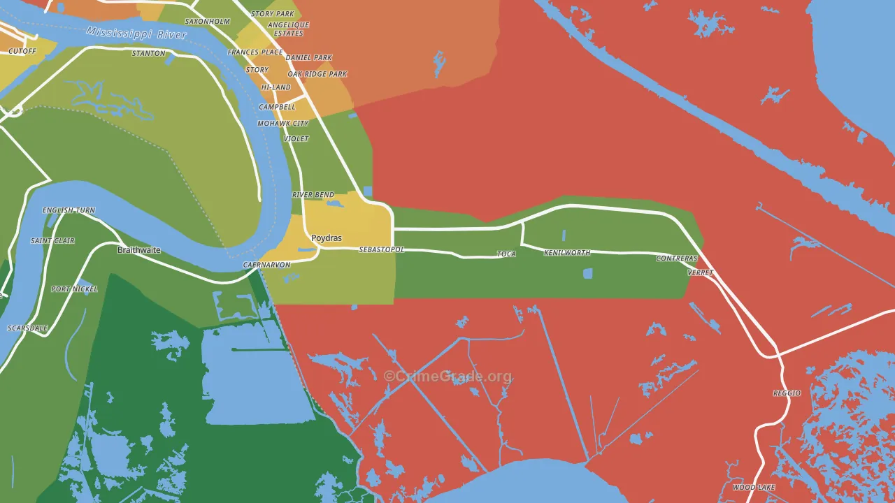 St. Bernard, LA Map of Burglary Rates