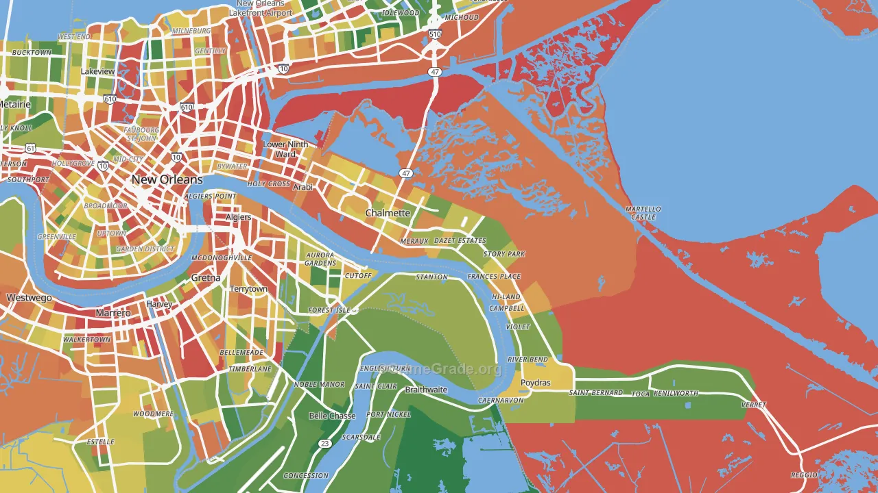 St. Bernard Parish, LA Map of Burglary Rates