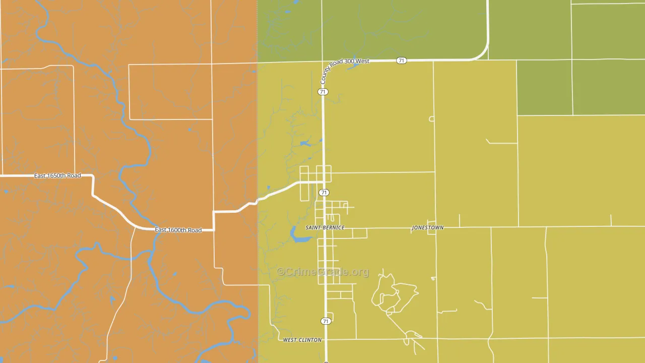 St. Bernice, IN Map of Burglary Rates
