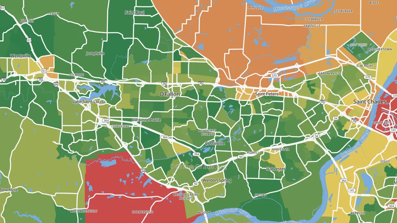 St. Charles County, MO Map of Burglary Rates