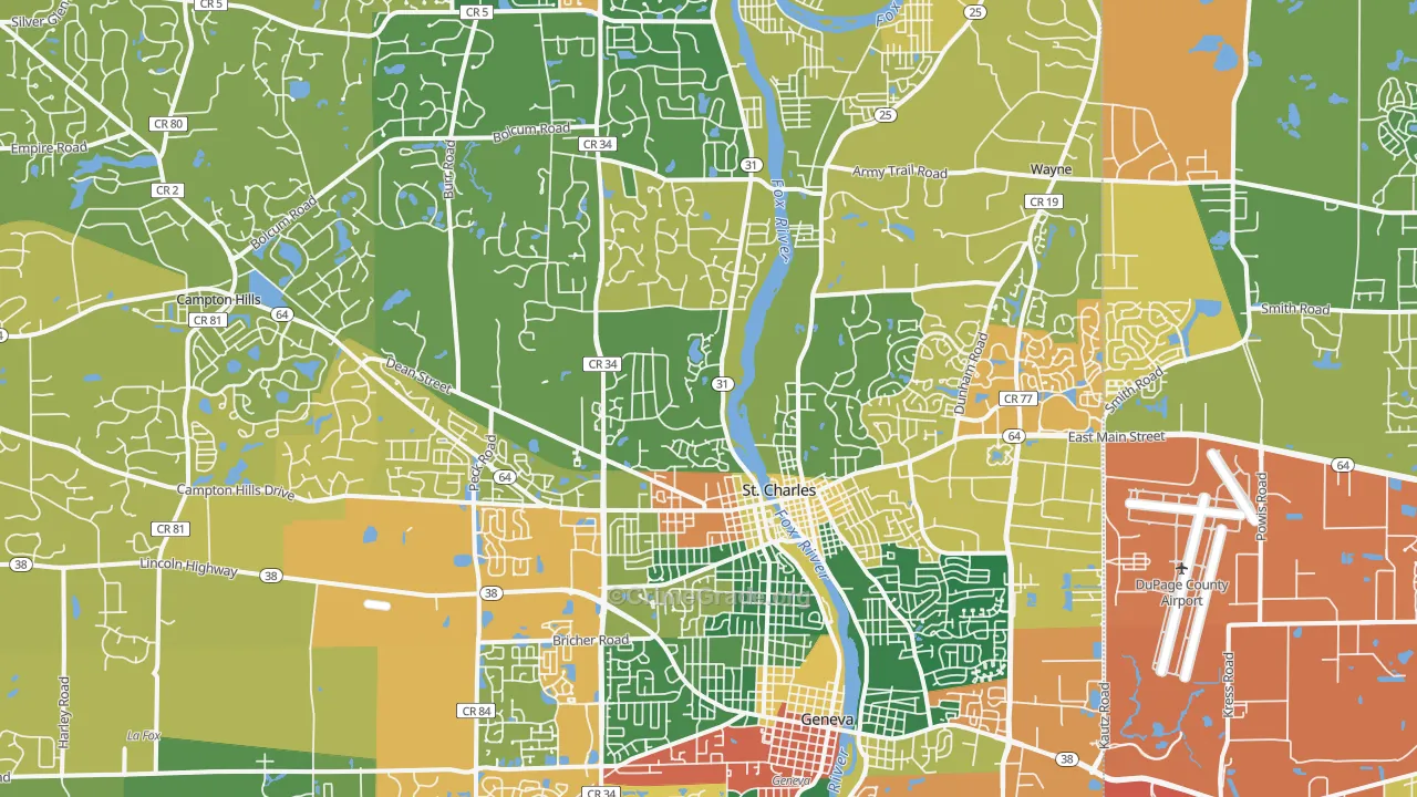 St. Charles, IL Map of Burglary Rates
