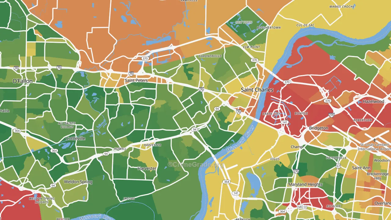 St. Charles, MO Map of Burglary Rates
