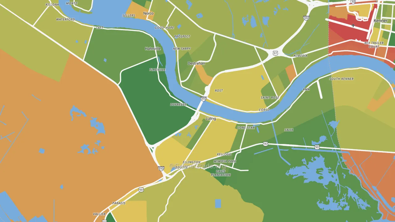 St. Charles Parish, LA Map of Burglary Rates