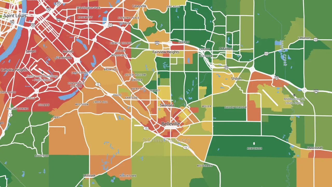 St. Clair County, IL Map of Burglary Rates