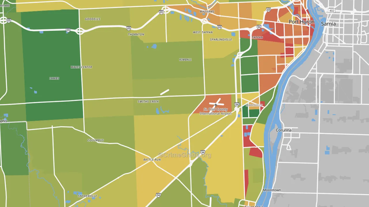 St. Clair County, MI Map of Burglary Rates