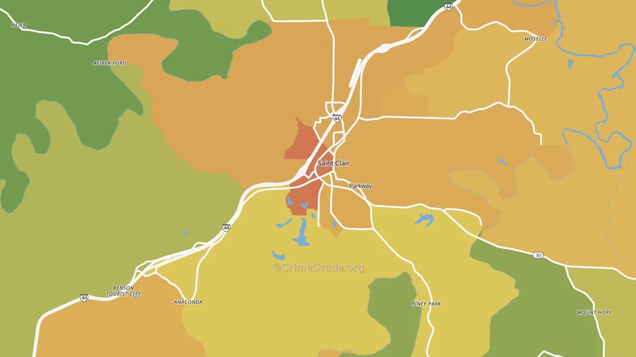 St. Clair, MO Map of Burglary Rates