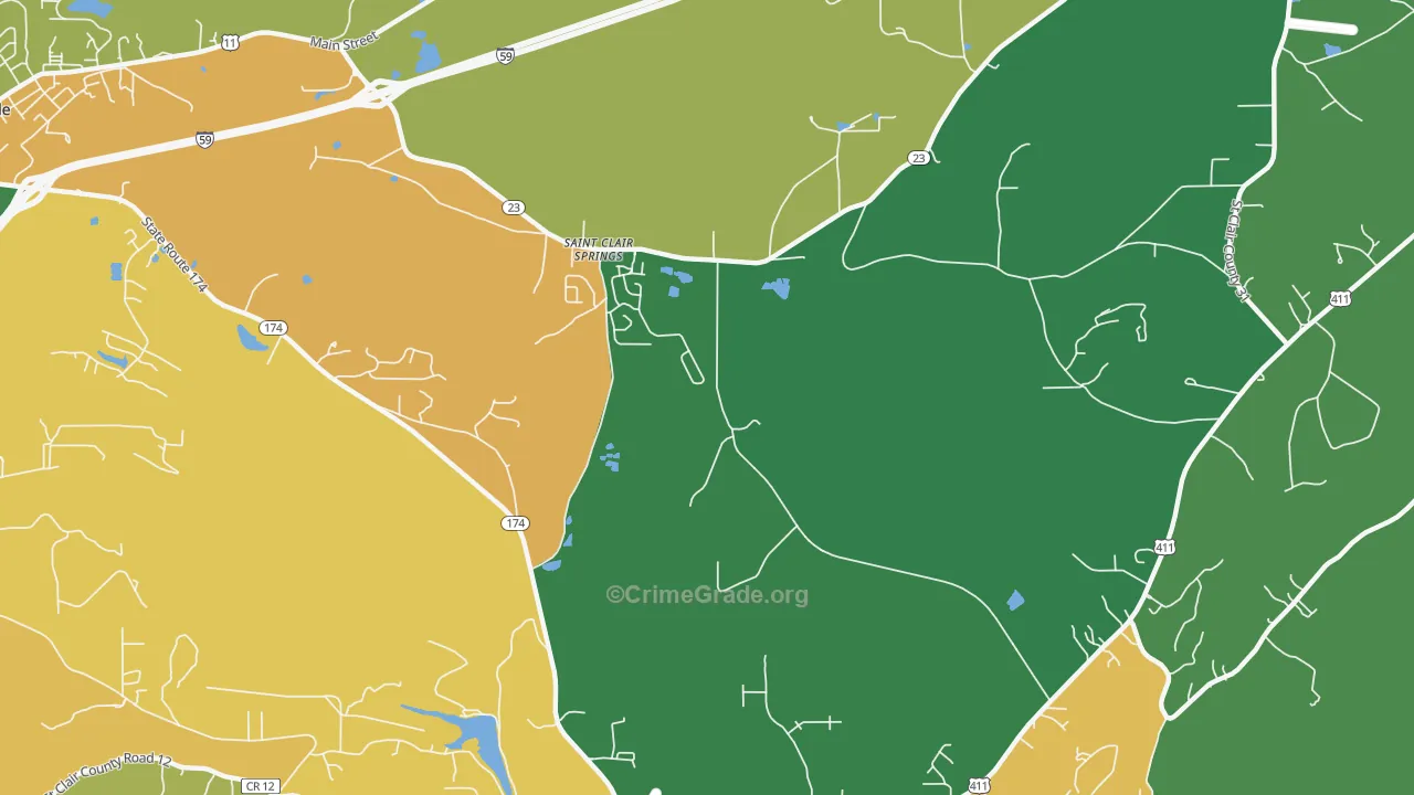 St. Clair Springs, AL Map of Burglary Rates