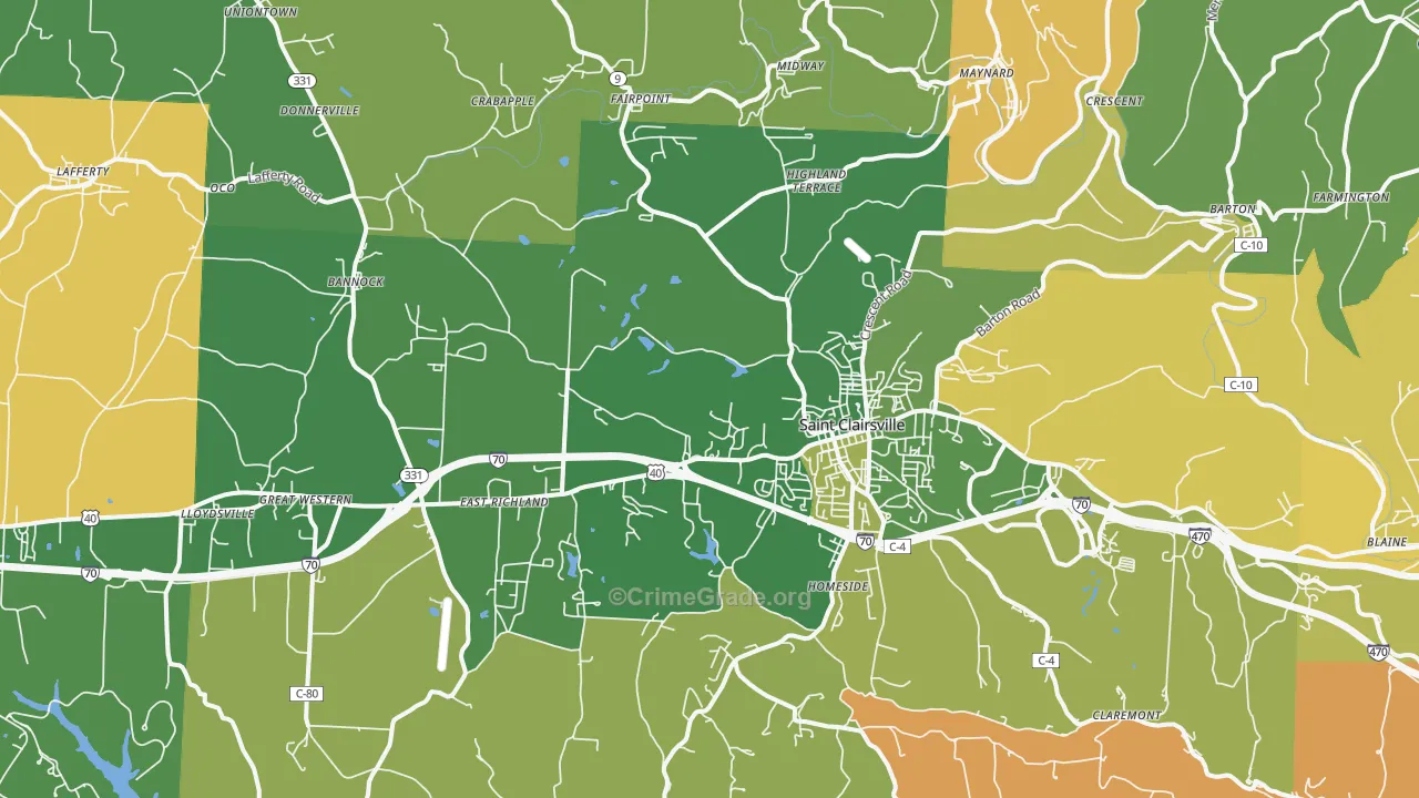 St. Clairsville, OH Map of Burglary Rates