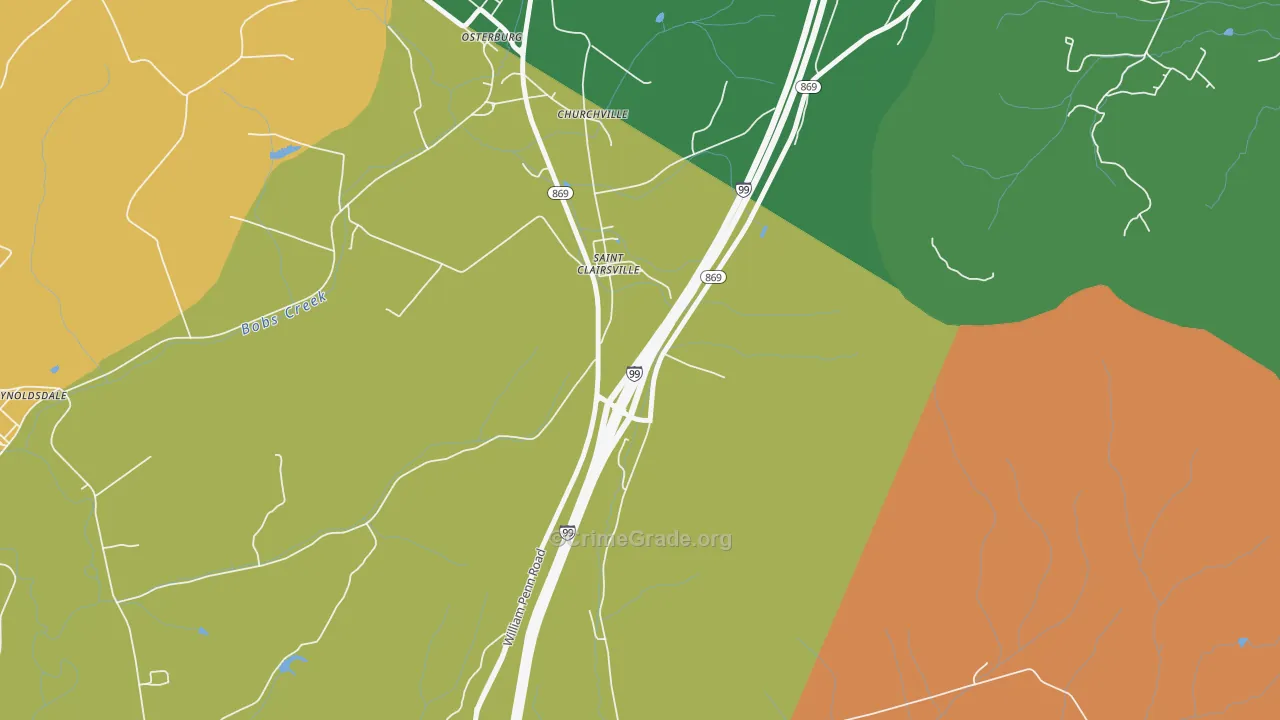 St. Clairsville, PA Map of Burglary Rates