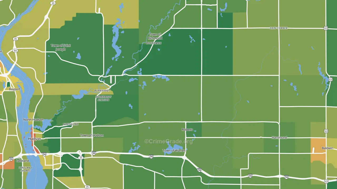 St. Croix County, WI Map of Burglary Rates