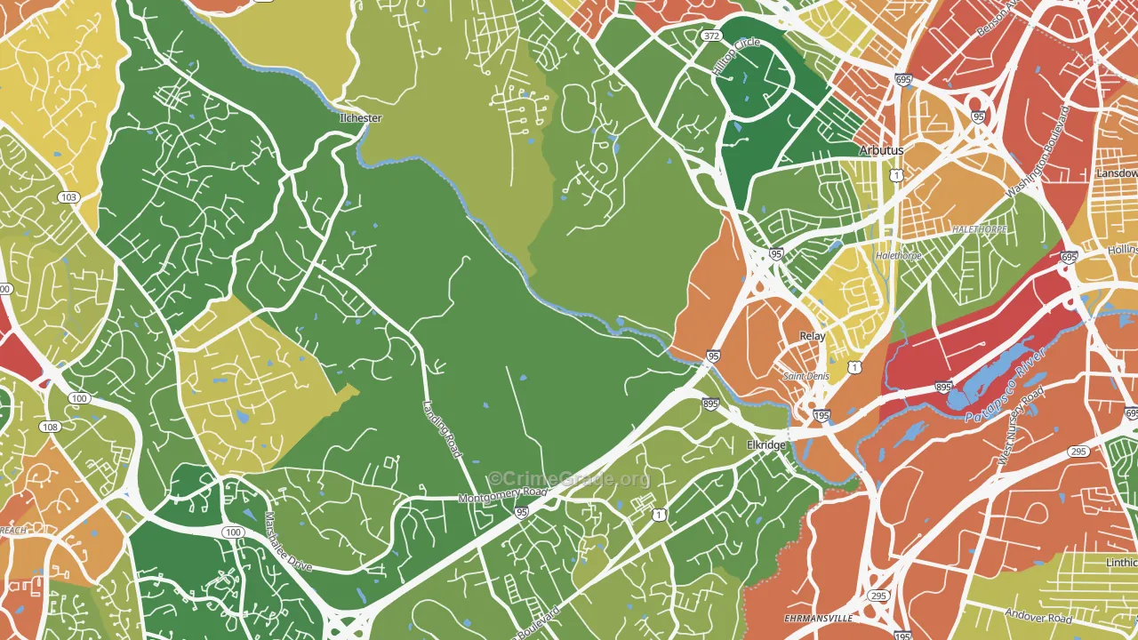 St Denis, Catonsville, MD Map of Burglary Rates