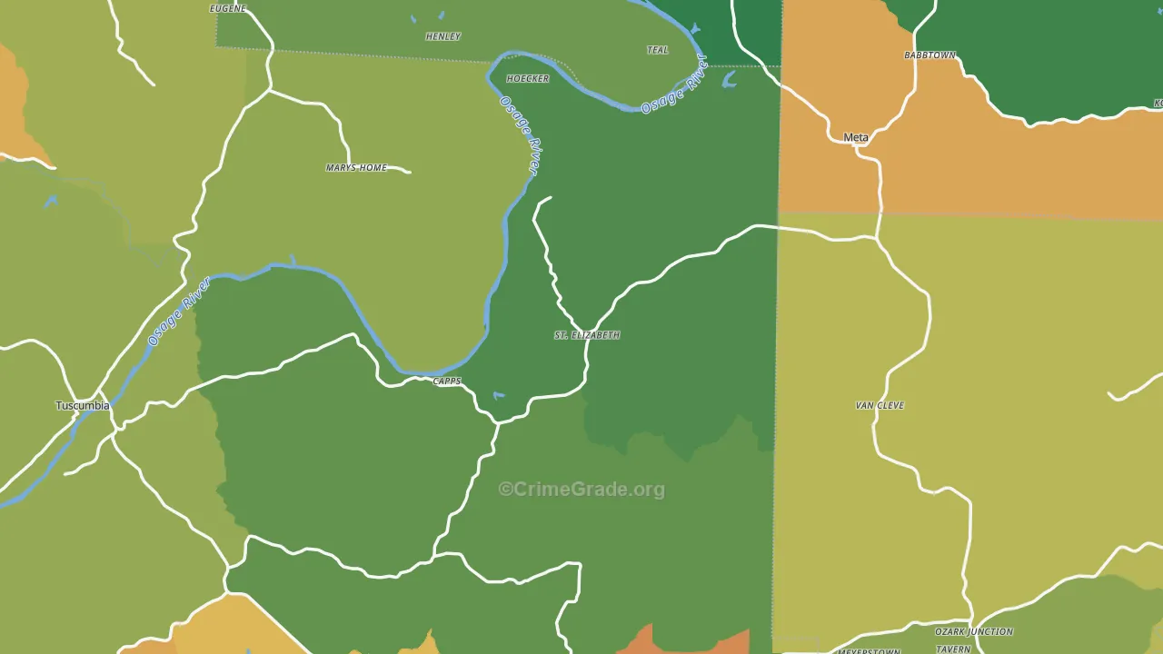 St. Elizabeth, MO Map of Burglary Rates
