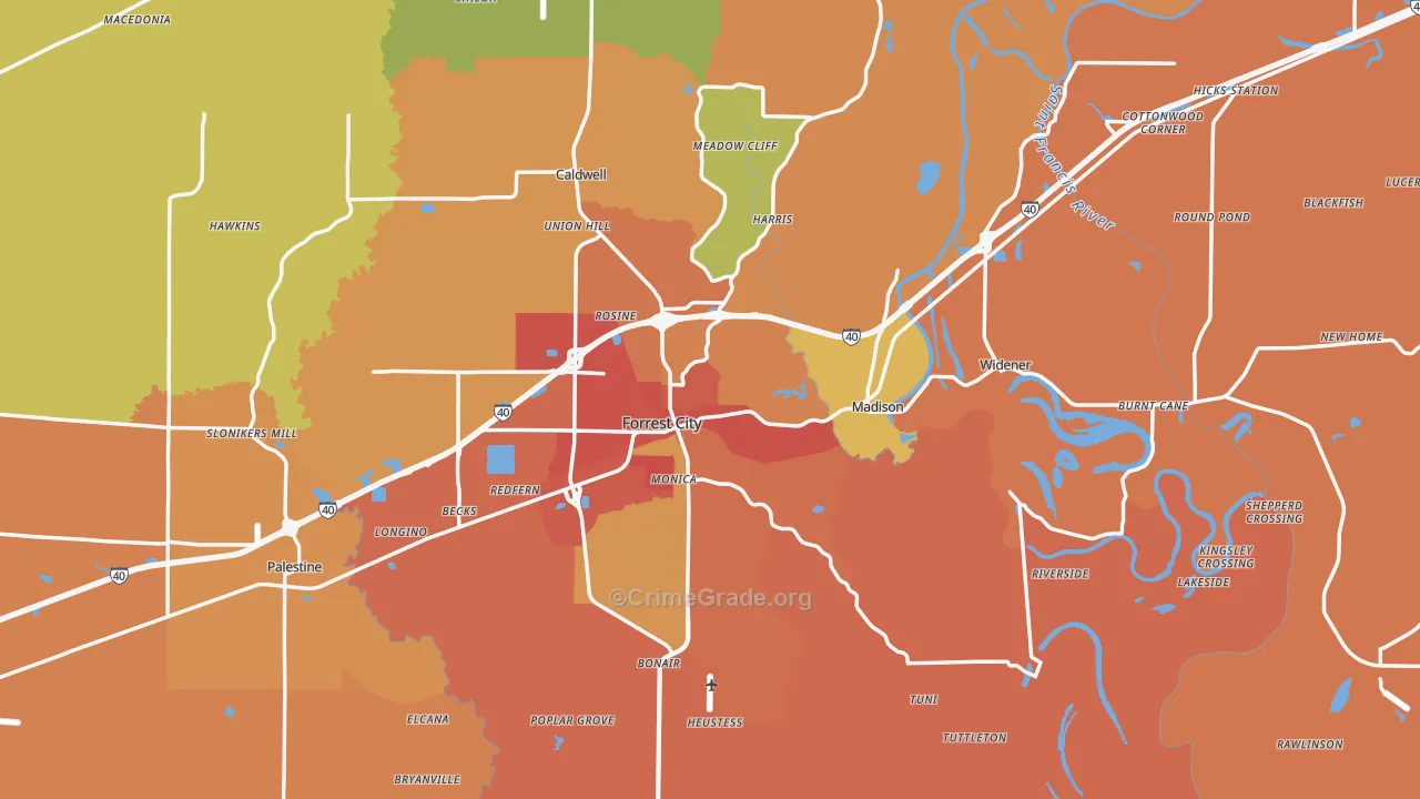 St. Francis County, AR Map of Burglary Rates