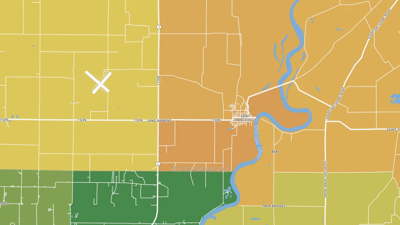 St. Francisville, IL Map of Burglary Rates