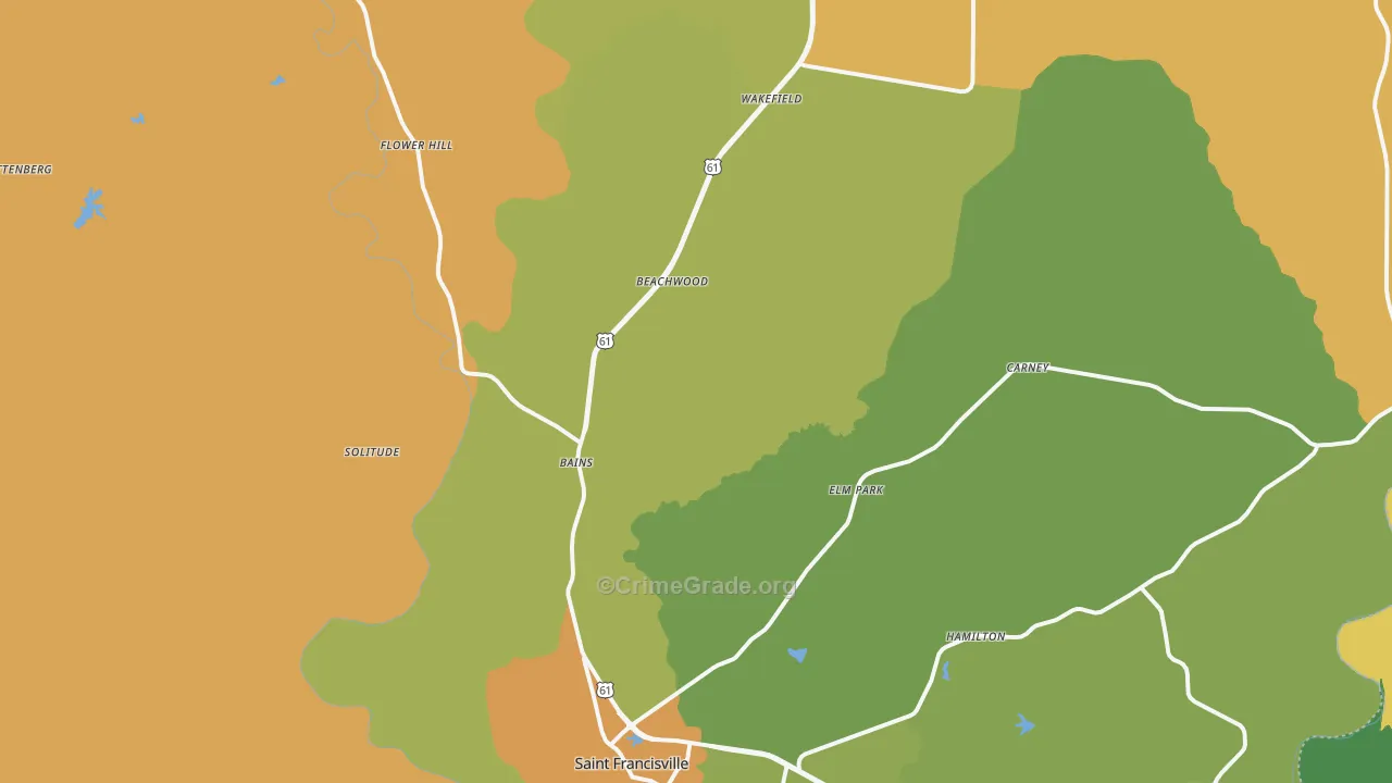 St. Francisville, LA Map of Burglary Rates