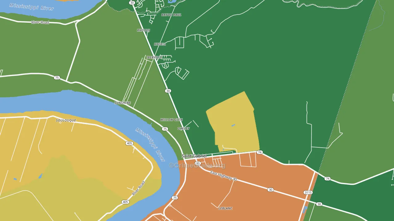 St. Gabriel, LA Map of Burglary Rates