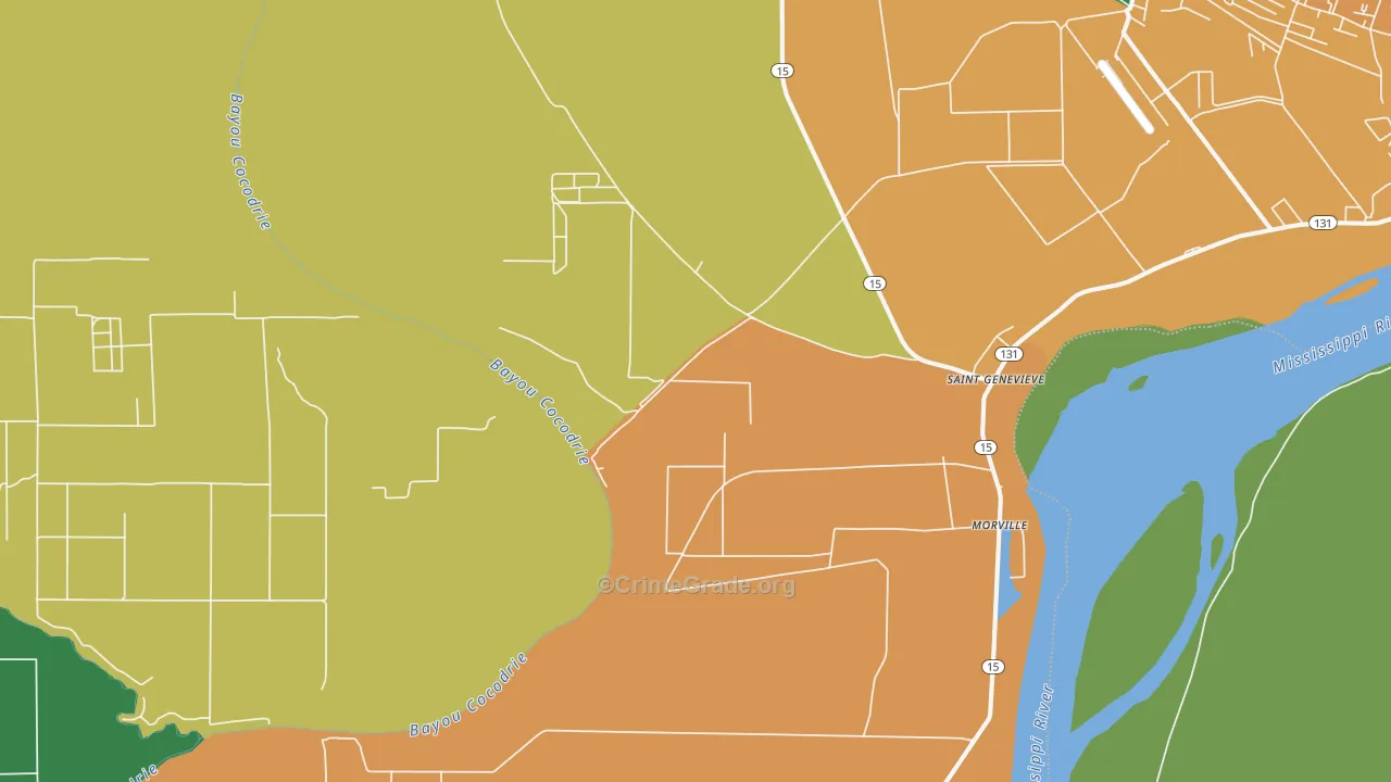 St. Genevieve, LA Map of Burglary Rates