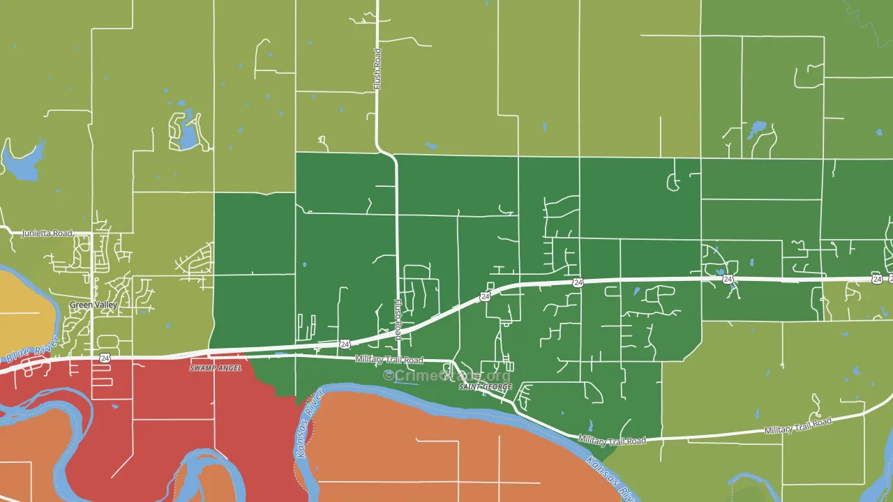 St. George, KS Map of Burglary Rates