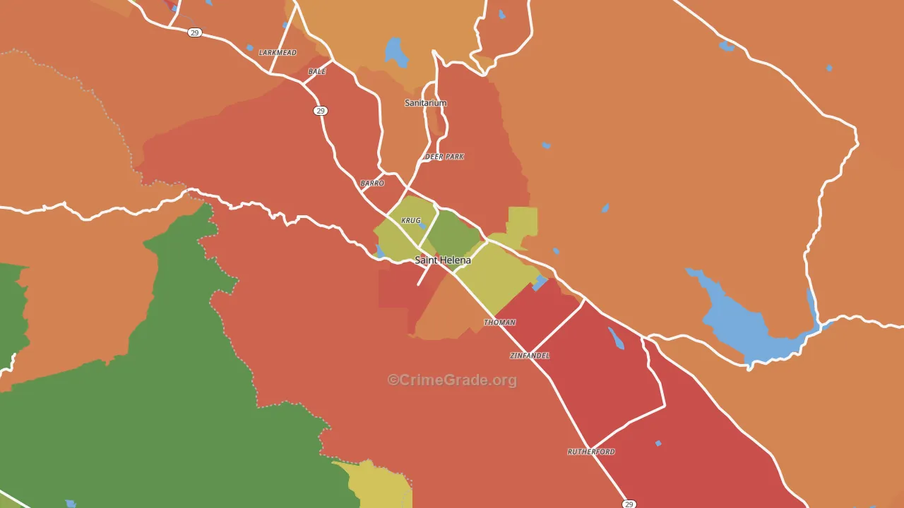 St. Helena, CA Map of Burglary Rates