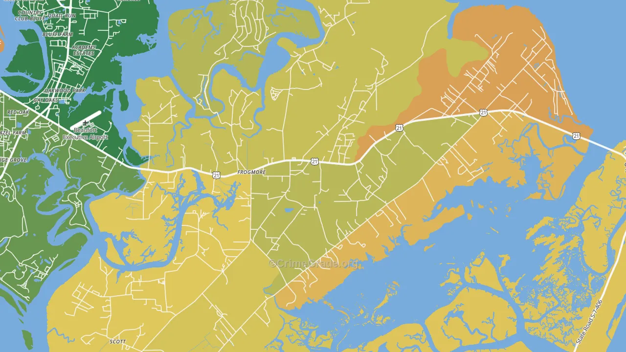 St. Helena Island, SC Map of Burglary Rates