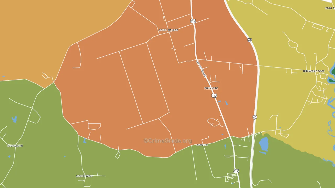 St. Helena, NC Map of Burglary Rates