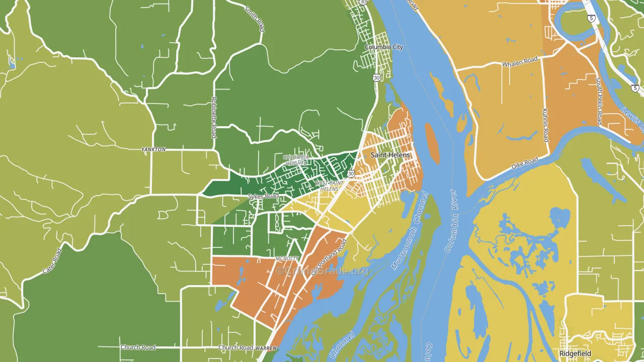 St. Helens, OR Map of Burglary Rates