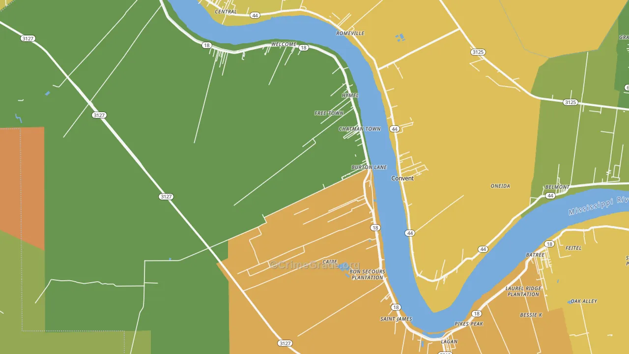 St. James, LA Map of Burglary Rates