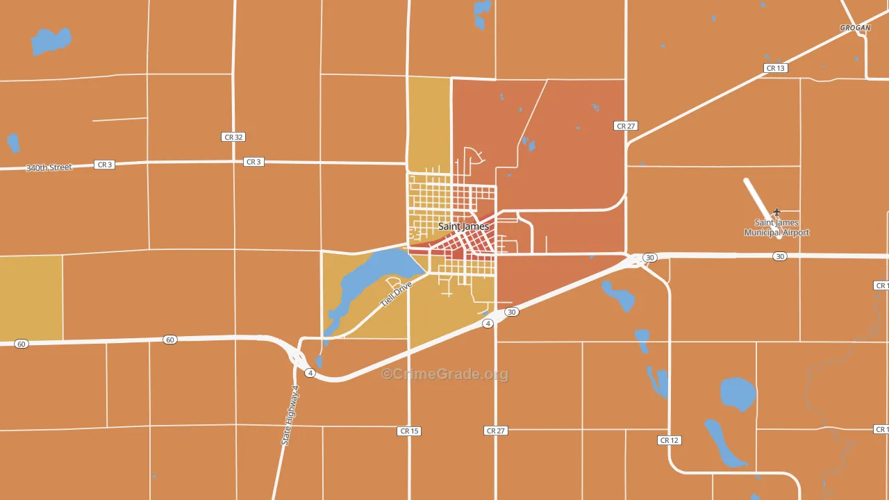 St. James, MN Map of Burglary Rates