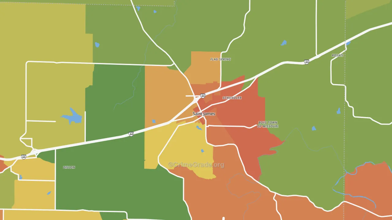 St. James, MO Map of Burglary Rates
